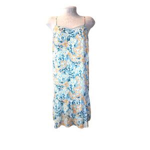 19 Cooper Blue & Orange Floral Flounce Hem Sleeveless Mini Dress Size L